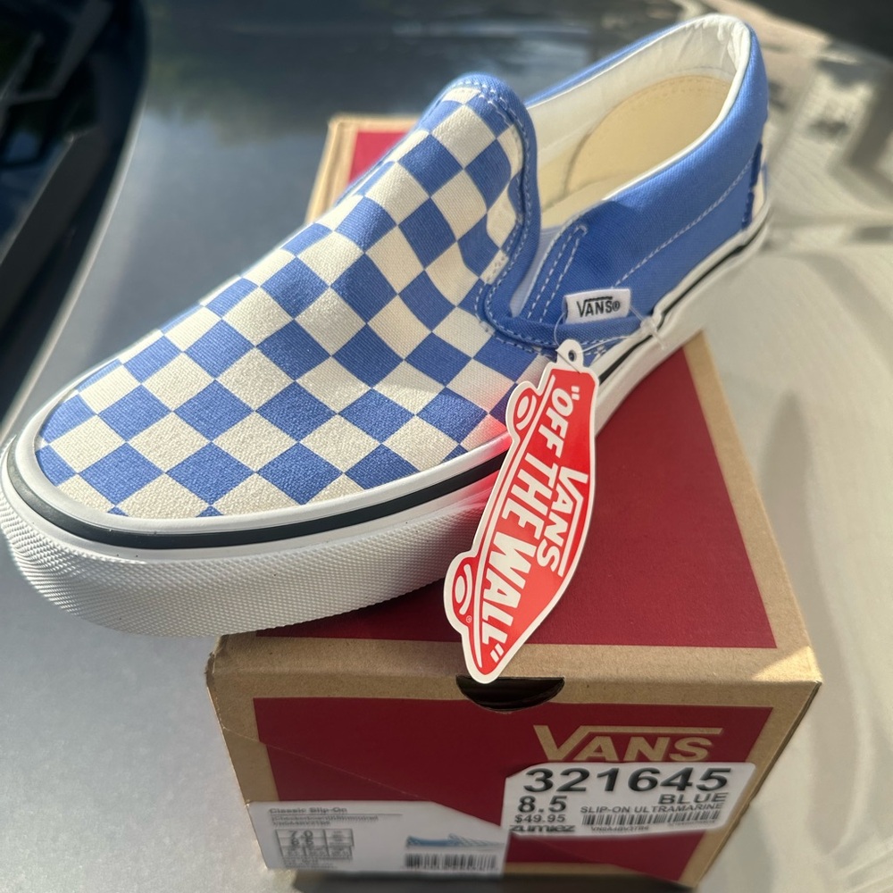 Classic Slip-On Checkerboard Shoe Dusty Blue Women’s 8.5 Men 7